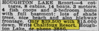Chalifoux Resort Motel - Mar 1952 Ad (newer photo)
